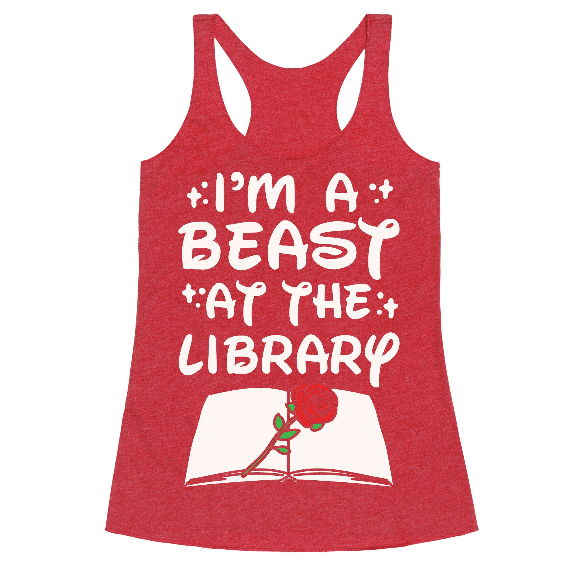 I'm A Beast At The Library Parody White Print Racerback Tank